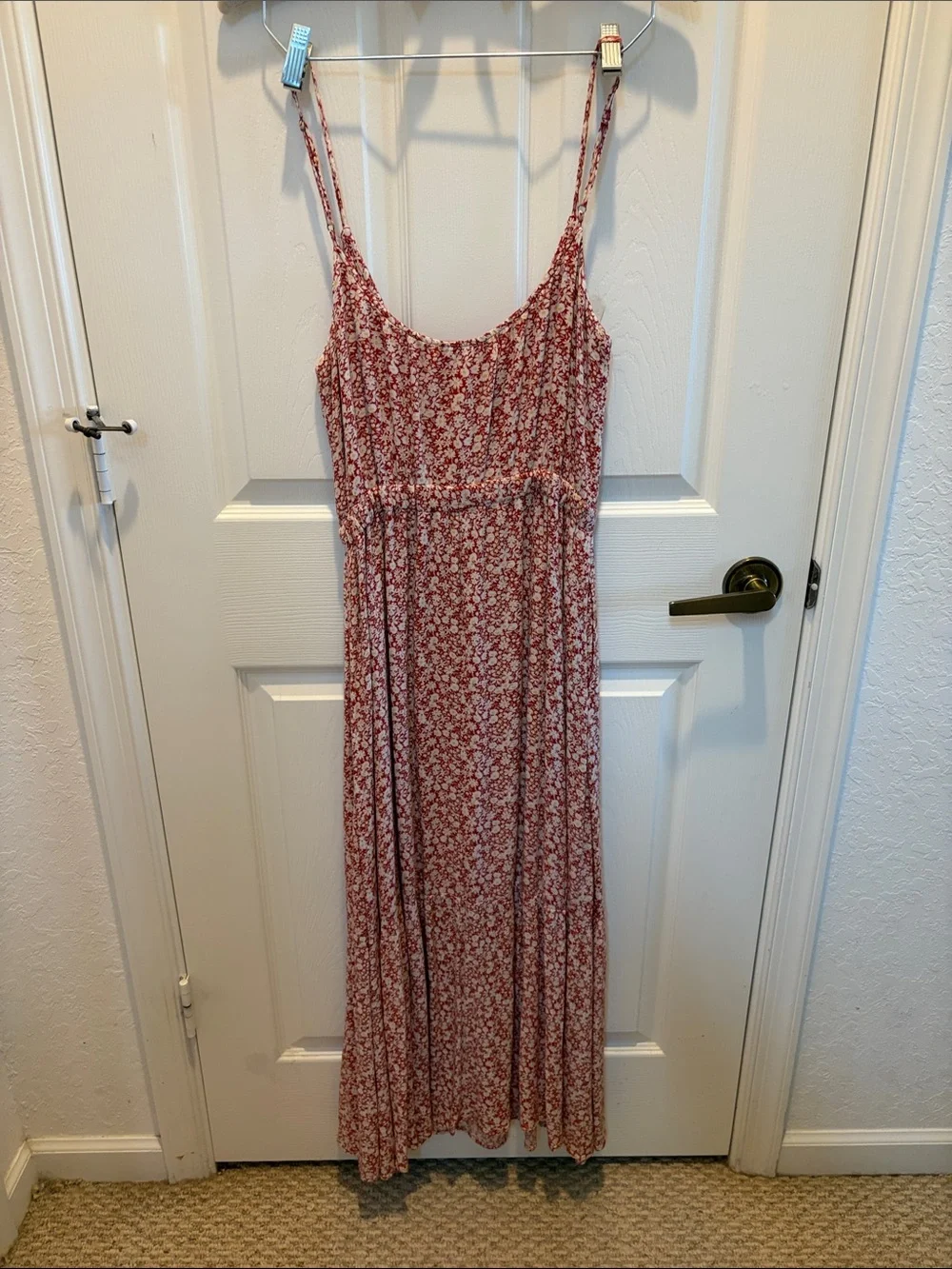 Abercrombie & Fitch Red Floral Maxi Dress with Spaghetti Straps